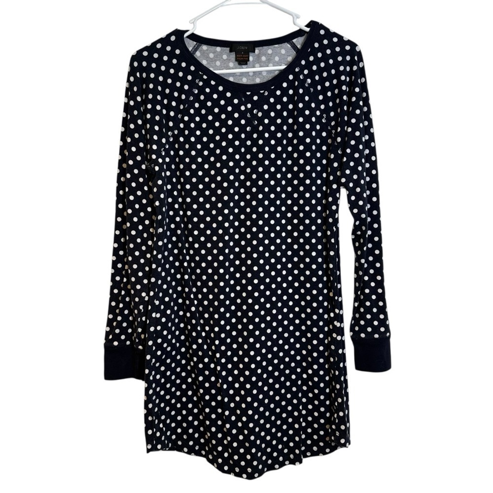 J. CREW Long Sleeve Navy Blue Polka Dot Shirt Dress Small